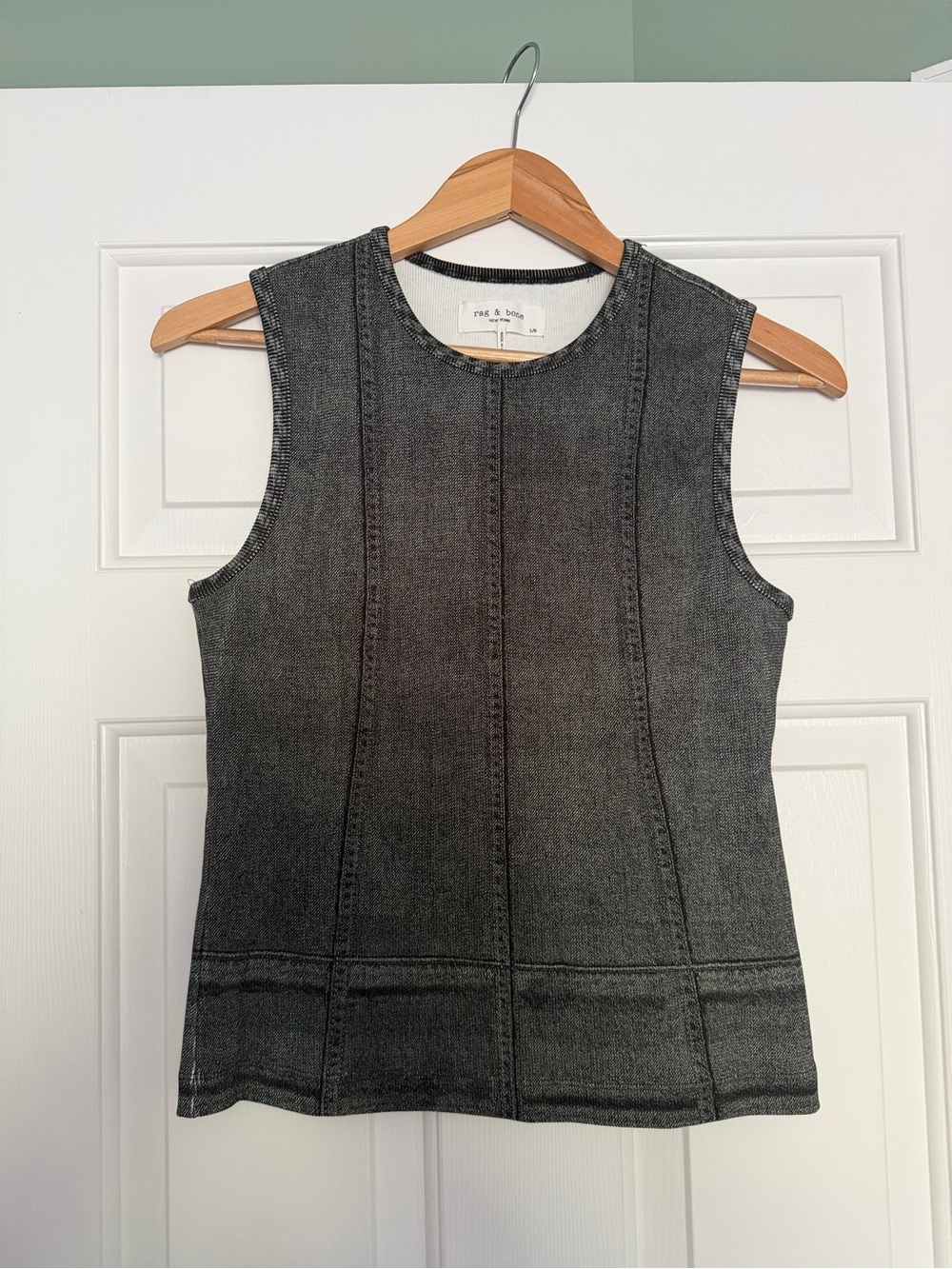 Rag & Bone Black Sleeveless Denim Print Panel Top